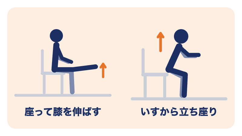 変形性膝関節症の運動療法：座って膝を伸ばす、いすから立ち座り