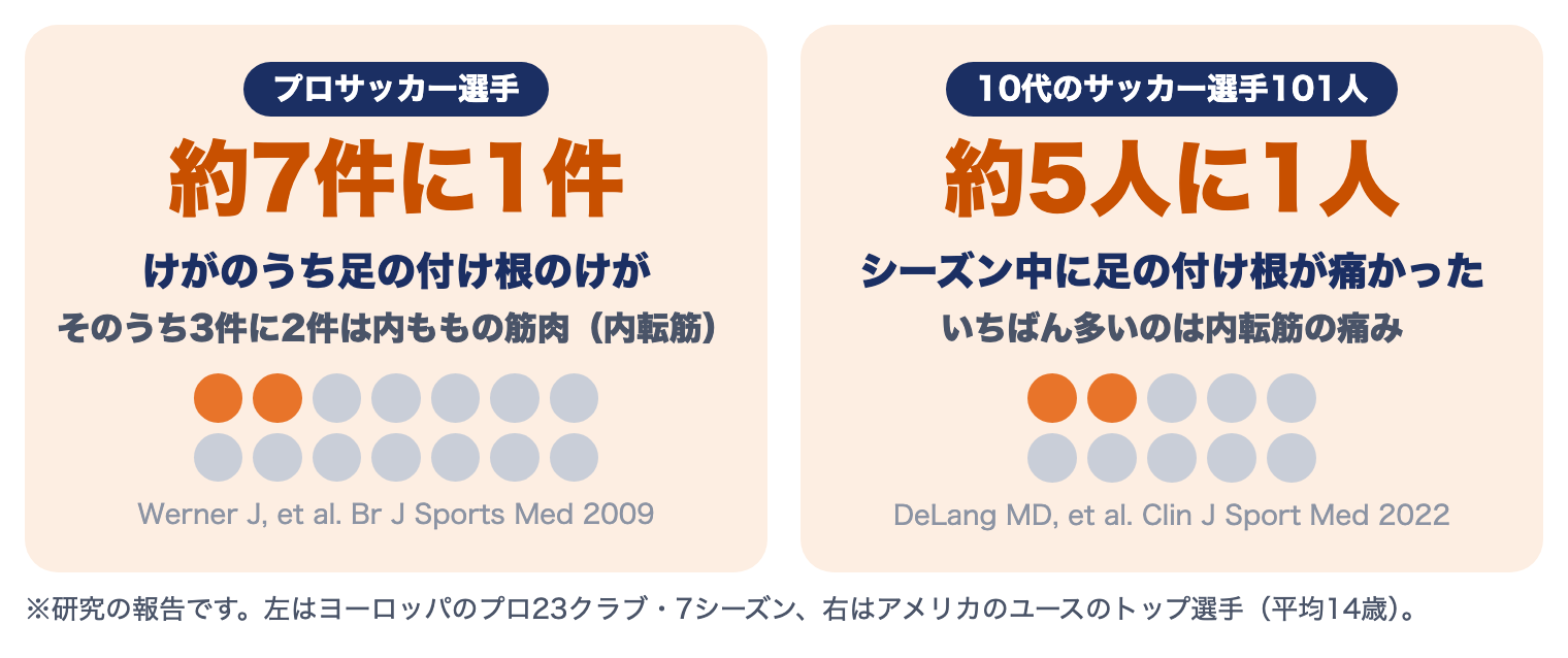 グローインペイン症候群の研究：プロサッカー選手のけがの約7件に1件は足の付け根、10代のサッカー選手の約5人に1人がシーズン中に足の付け根の痛み